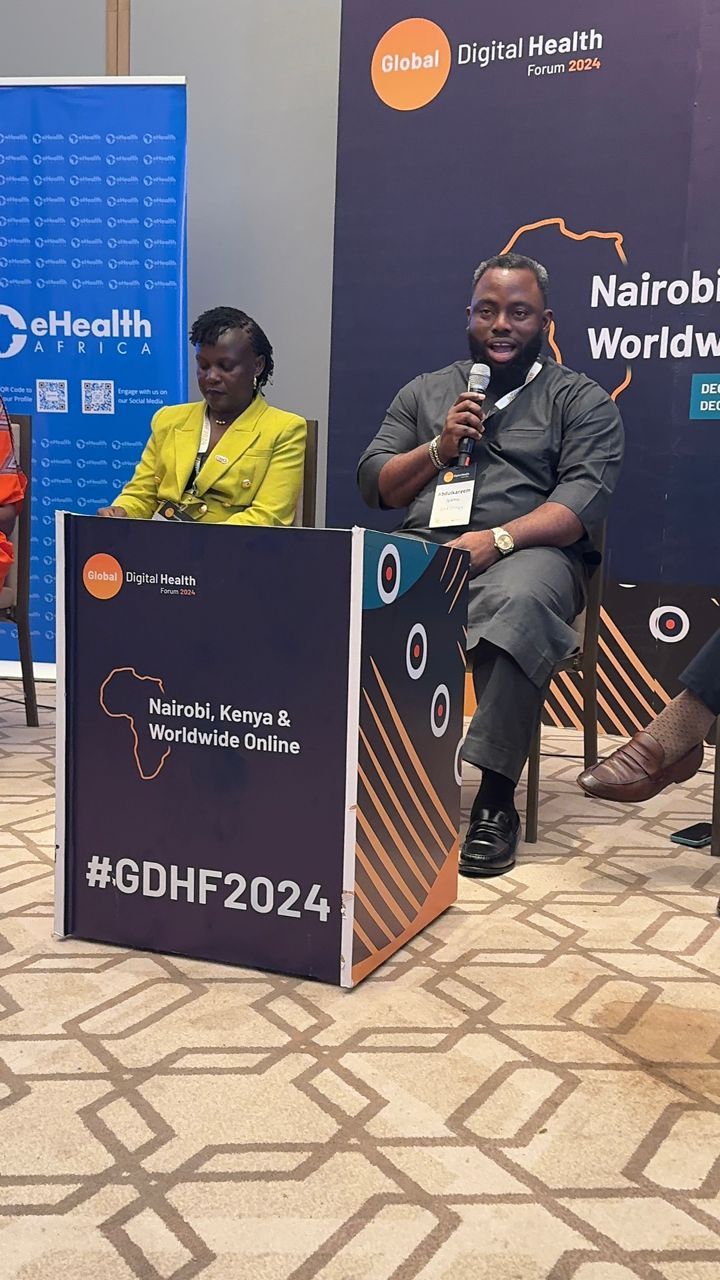 Dr Okulaja speaking at the Global Digital Health Forum in Nairobi